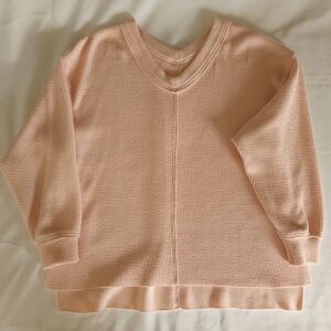 Aerie Textured Wonder Soft Pink V-neck Oversized Sweater Sweatshirt SIze M